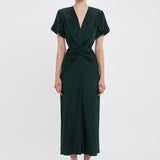 Victoria Beckham - Gathered V-Neck Midi Dress In Seaweed