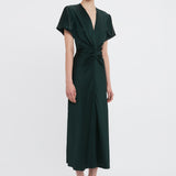 Victoria Beckham - Gathered V-Neck Midi Dress In Seaweed