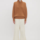 Victoria Beckham - Shawl Neck Knitted Jumper In Camel