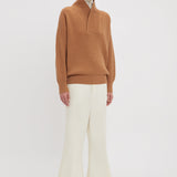 Victoria Beckham - Shawl Neck Knitted Jumper In Camel