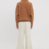 Victoria Beckham - Shawl Neck Knitted Jumper In Camel