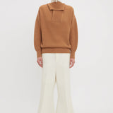 Victoria Beckham - Shawl Neck Knitted Jumper In Camel