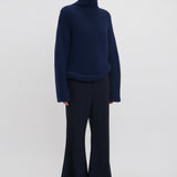 Victoria Beckham - High Neck Knit Jumper In Ink Blue