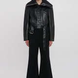 Victoria Beckham - Cropped Belted Leather Biker Jacket In Black