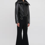 Victoria Beckham - Cropped Belted Leather Biker Jacket In Black