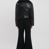 Victoria Beckham - Cropped Belted Leather Biker Jacket In Black