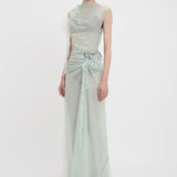 Victoria Beckham - Gathered Tulle Detail Floor-Length Dress In Jade