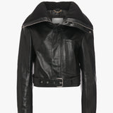 Victoria Beckham - Cropped Belted Leather Biker Jacket In Black