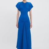 Victoria Beckham - Exclusive Drape Sleeve Gathered Waist Midi In Bright Blue