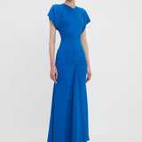 Victoria Beckham - Exclusive Drape Sleeve Gathered Waist Midi In Bright Blue