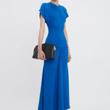 Victoria Beckham - Exclusive Drape Sleeve Gathered Waist Midi In Bright Blue