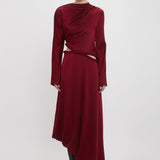 Victoria Beckham - Padded Tube Detail Midi Dress In Oxblood