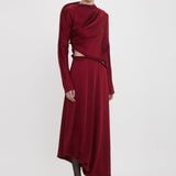 Victoria Beckham - Padded Tube Detail Midi Dress In Oxblood