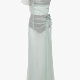 Victoria Beckham - Gathered Tulle Detail Floor-Length Dress In Jade