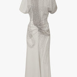 Victoria Beckham - Gathered Waist Midi Dress In Grey Mist-Silver Chain Print