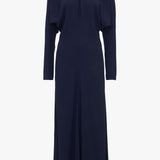 Victoria Beckham - Exclusive Long Sleeve Draped Midi Dress In Ink Blue