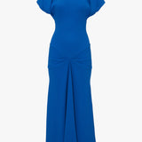 Victoria Beckham - Exclusive Drape Sleeve Gathered Waist Midi In Bright Blue