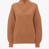 Victoria Beckham - Shawl Neck Knitted Jumper In Camel