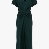 Victoria Beckham - Gathered V-Neck Midi Dress In Seaweed