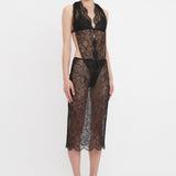 Victoria Beckham - Halter Neck Lace Bodysuit In Black