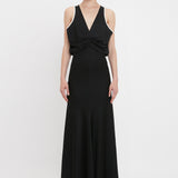 Victoria Beckham - Draped Armhole Detail V-Neck Gown In Black