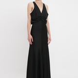 Victoria Beckham - Draped Armhole Detail V-Neck Gown In Black