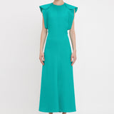 Victoria Beckham - Folded Cap Sleeve Midi Dress In Peacock