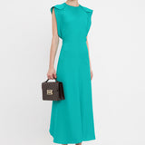 Victoria Beckham - Folded Cap Sleeve Midi Dress In Peacock