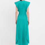 Victoria Beckham - Folded Cap Sleeve Midi Dress In Peacock