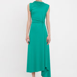 Victoria Beckham - Asymmetric Drape Midi Dress In Peacock