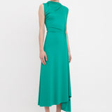 Victoria Beckham - Asymmetric Drape Midi Dress In Peacock