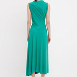 Victoria Beckham - Asymmetric Drape Midi Dress In Peacock