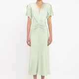 Victoria Beckham - Gathered V-Neck Midi Dress In Jade