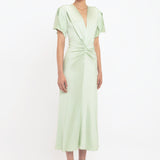 Victoria Beckham - Gathered V-Neck Midi Dress In Jade