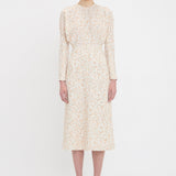 Victoria Beckham - Long Sleeve Dolman Midi Dress In Floral Ovation Peach