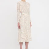 Victoria Beckham - Long Sleeve Dolman Midi Dress In Floral Ovation Peach