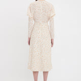 Victoria Beckham - Long Sleeve Dolman Midi Dress In Floral Ovation Peach