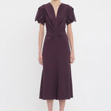 Victoria Beckham - Gathered V-Neck Midi Dress In Fig