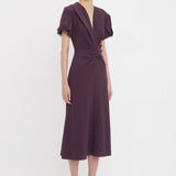 Victoria Beckham - Gathered V-Neck Midi Dress In Fig