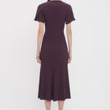 Victoria Beckham - Gathered V-Neck Midi Dress In Fig