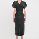 Victoria Beckham - Gathered Waist Midi Dress In Soft Black Leather