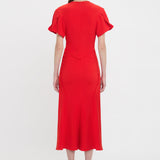 Victoria Beckham - Gathered V-Neck Midi Dress In Tomato