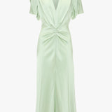 Victoria Beckham - Gathered V-Neck Midi Dress In Jade