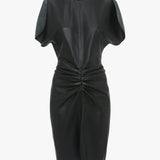 Victoria Beckham - Gathered Waist Mini Dress In Soft Black Leather