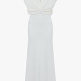 Victoria Beckham - Draped Armhole Detail V-Neck Gown In Ivory