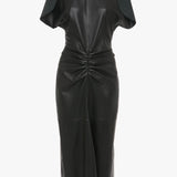 Victoria Beckham - Gathered Waist Midi Dress In Soft Black Leather