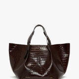 Victoria Beckham - W11 Jumbo Tote In Dark Brown Croc Embossed Leather