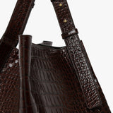 Victoria Beckham - W11 Jumbo Tote In Dark Brown Croc Embossed Leather