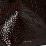 Victoria Beckham - W11 Jumbo Tote In Dark Brown Croc Embossed Leather