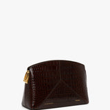 Victoria Beckham - Victoria Clutch Bag In Dark Brown Croc Embossed Leather